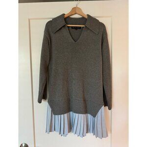 English Factory Long-Sleeve Polo Pleated Twofer Mini Dress - XS